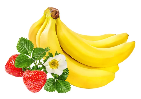 Bananas e morangos isolados — Fotografia de Stock