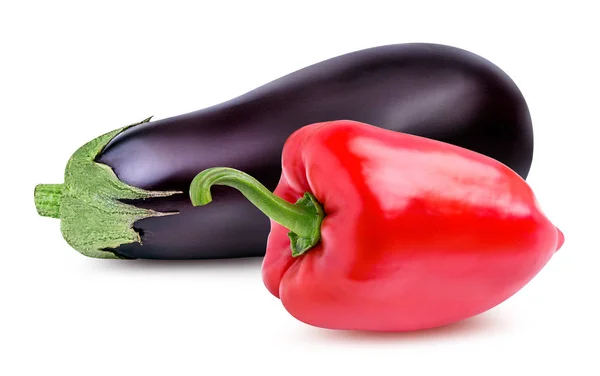 Fresh vegetable eggplants and pepper isolated on white Royalty Free Stock Images