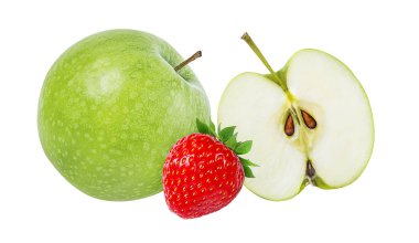 elma ve beyaz arka plan üzerinde izole çilek