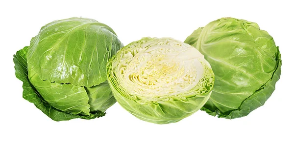 Green Cabbage Isolated White Background — Stock Photo, Image