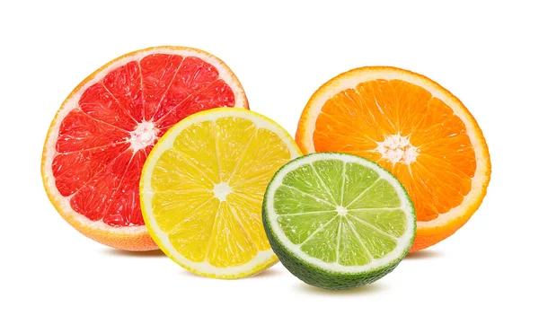 Conjunto Frutas Cítricas Naranja Pomelo Lima Limón Aislado Sobre Fondo —  Fotos de Stock