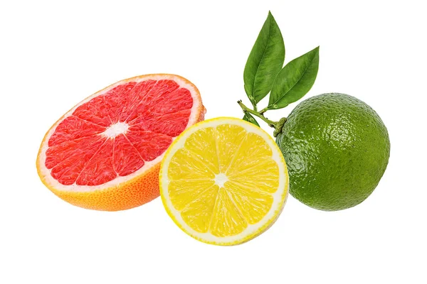 Set Agrumi Arancio Pompelmo Lime Limone Isolato Fondo Bianco — Foto Stock