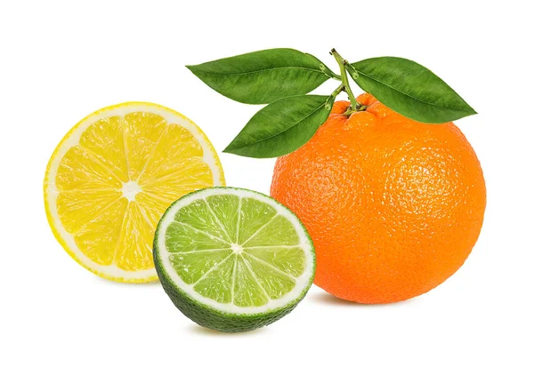 Conjunto Frutas Cítricas Naranja Lima Limón Aislado Sobre Fondo Blanco —  Fotos de Stock