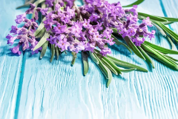 Lavendel Gäng Det Gamla Träbordet Akvarell Illustration — Stockfoto