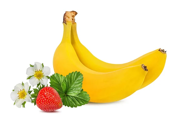 Bananen Aardbeien Geïsoleerd Whit — Stockfoto