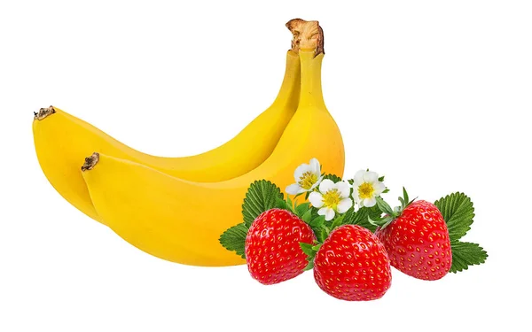 Banány Jahody Izolovaných Svatodušní — Stock fotografie