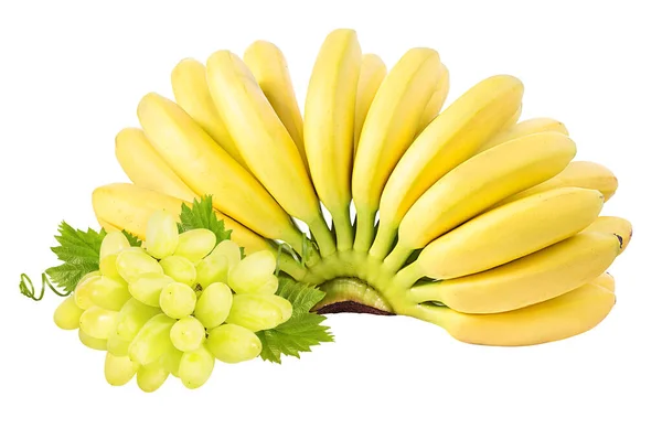 Bananen Druiven Geïsoleerd Witte Wijting — Stockfoto