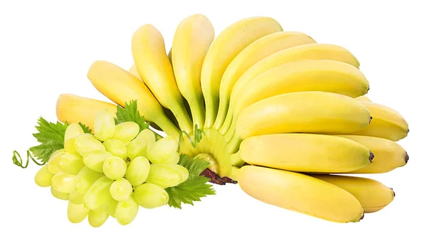 Bananen Druiven Geïsoleerd Witte Wijting — Stockfoto