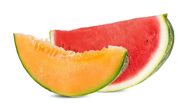 Meloen Watermeloen Geïsoleerd Witte Achtergrond — Stockfoto