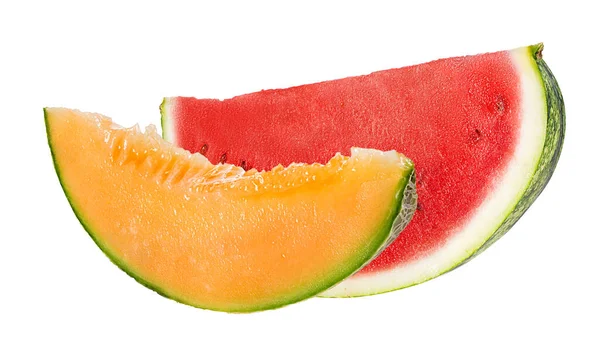 Meloen Watermeloen Geïsoleerd Witte Achtergrond — Stockfoto
