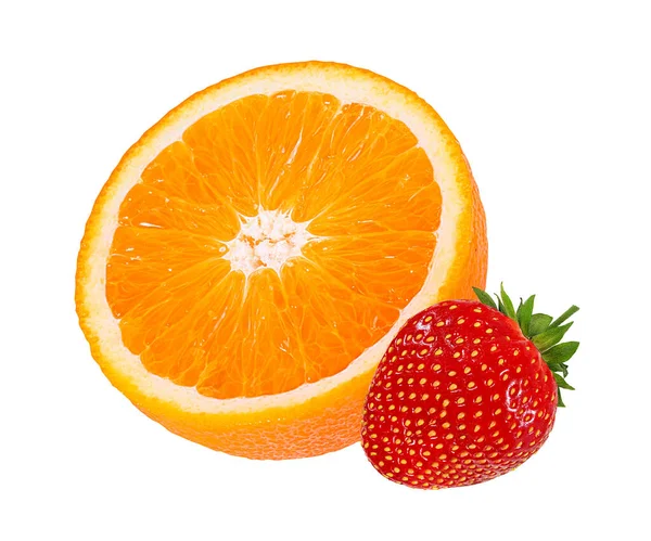 白を基調とした熟したオレンジとイチゴ — ストック写真
