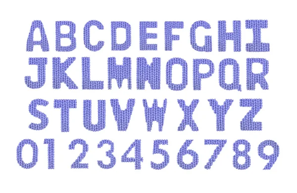 Anglická abeceda, písmena a číslice. Barva tmavě modrá — Stock fotografie