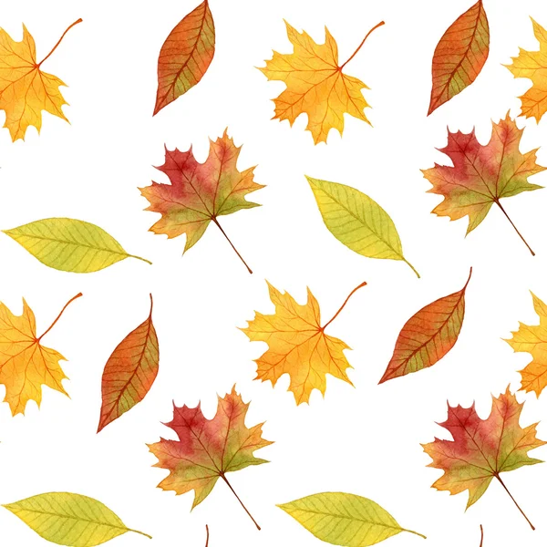 Herbst Blätter nahtlose Muster, Aquarell von Hand gezeichnet — Stockfoto