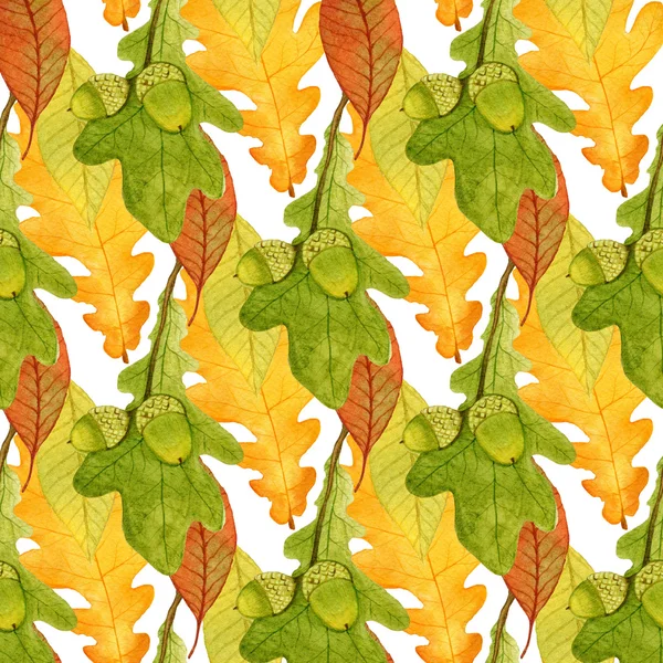 Aquarell nahtloses Muster mit Eicheln und Eichenblättern — Stockfoto