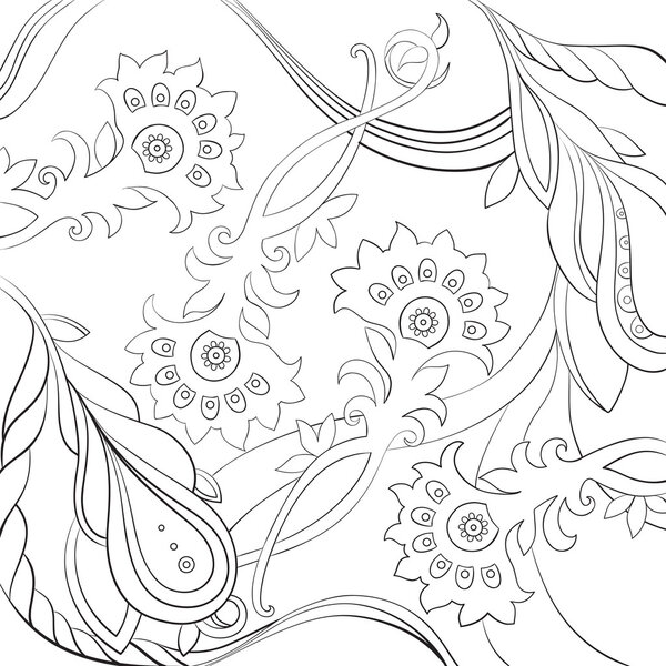 Vector floral pattern drawn in a line art style.Coloring book page design