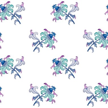 Dekoratif çiçeklerle suluboya seamless modeli. güzel Yazdır