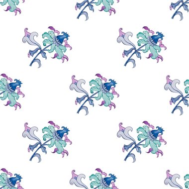 suluboya el çizim çiçek, mavi, Lila ve turkuaz renklerde seamless modeli.