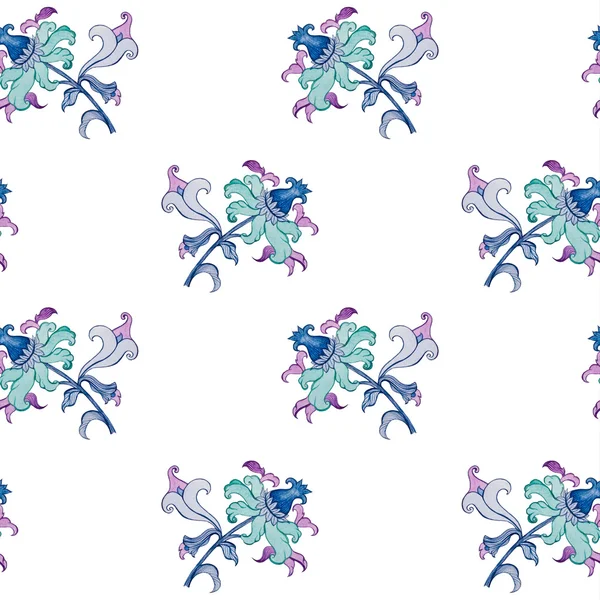 Dekoratif çiçeklerle suluboya seamless modeli. güzel Yazdır