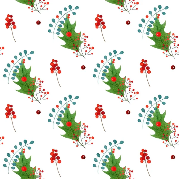 Watercolor seamless pattern with traditional hand drawn Christmas elements. for season design. — Stock Photo, Image