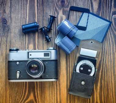 eski Sovyet telemetre kameralı, pozometre ve başka bir film fotoğraf ziynet.