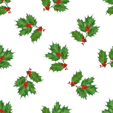 Sulu Boya Noel seamless modeli holly Karpuzu ve leaves.season tasarımı için yazdırma, tekstil, kağıt ambalaj.