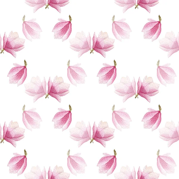 Frühlingsblühendes Magnolienmuster. Aquarell nahtlosen Hintergrund. Saisonale Design für Druck, Packpapier. — Stockfoto