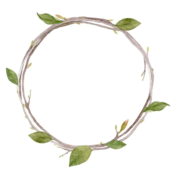 Watercolor wreath  with leaves and branches isolated on white ba — Stock Photo, Image