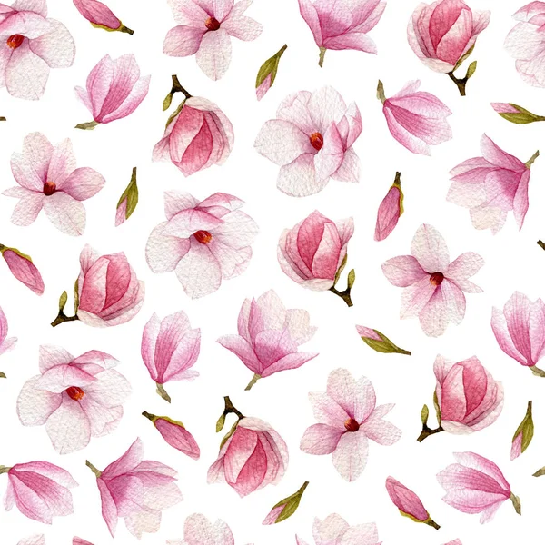 マグノリアの花の水彩画シームレス パターン。手描きの花 — ストック写真