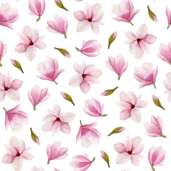 マグノリアの花の水彩画シームレス パターン。手描きの花 — ストック写真