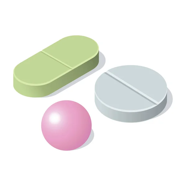 Medical pill and tablets isolated on white background. Isometric vector illustration. — Stock vektor