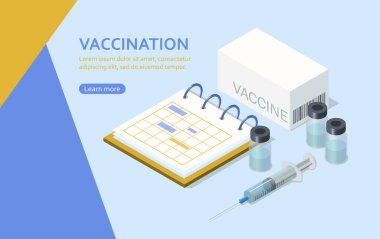 Aşı konsepti. Web tasarımı için düz izometrik vektör çizimi.