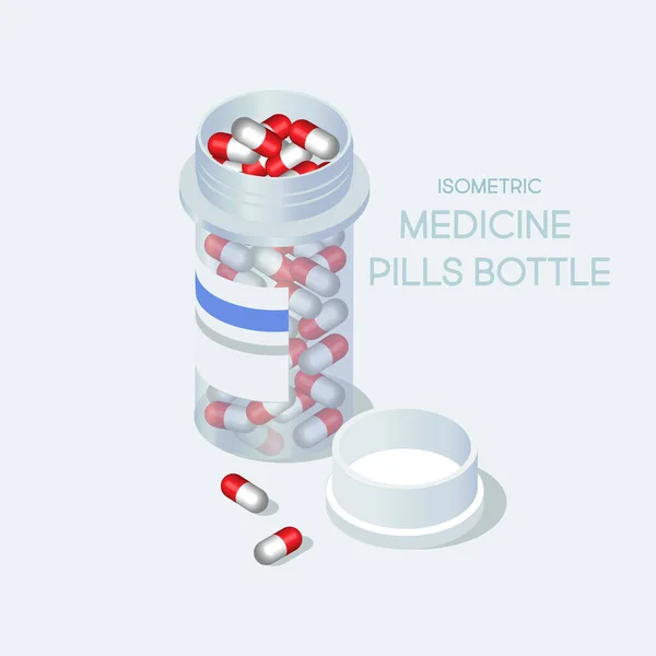 Pillole di medicina isometrica bottiglia. Illustrazione vettoriale piatto . — Vettoriale Stock