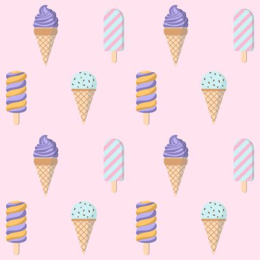 Dondurma vektörü pembe arka planda kusursuz desen.