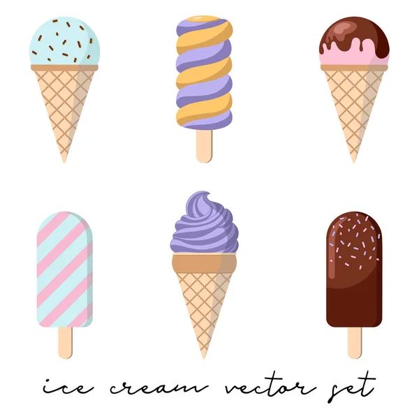 Set of 6 vector ice cream illustrations isolated on white background. — Stock Vector