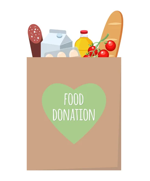 Food donation concept. Vector food donation craft bag with different products in it. Delivery of the product during quarantine. — Stock Vector