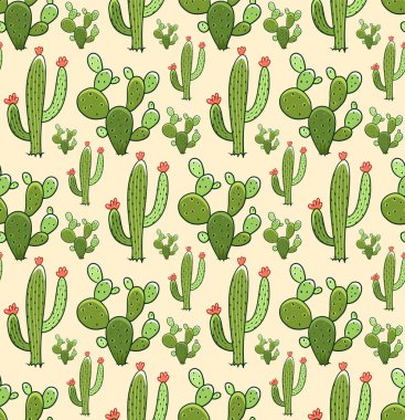 Cactus seamless pattern. Vector colorful illustration