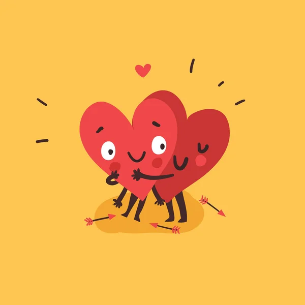 Pár a szerelem fogalmát, átölelve két aranyos szív — Stock Vector