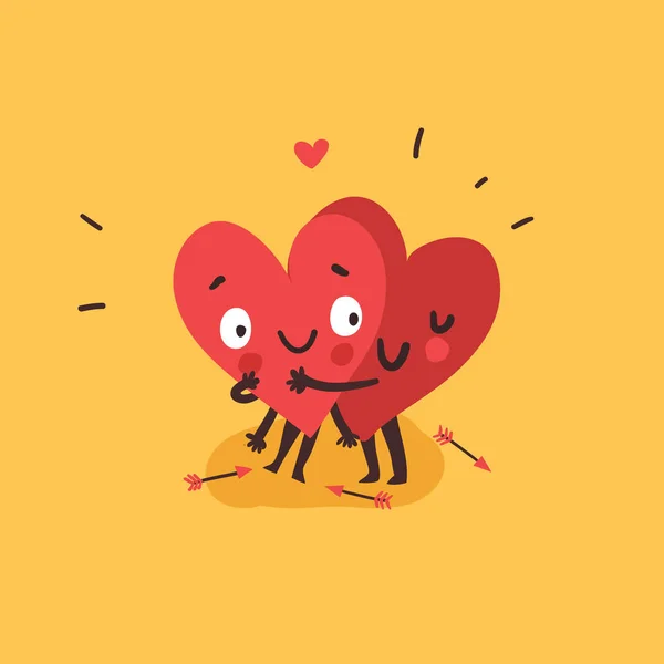 Pareja en concepto de amor, dos corazones lindos abrazando — Vector de stock