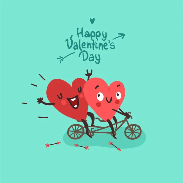 Dos corazones felices en bicicleta del amor — Archivo Imágenes Vectoriales