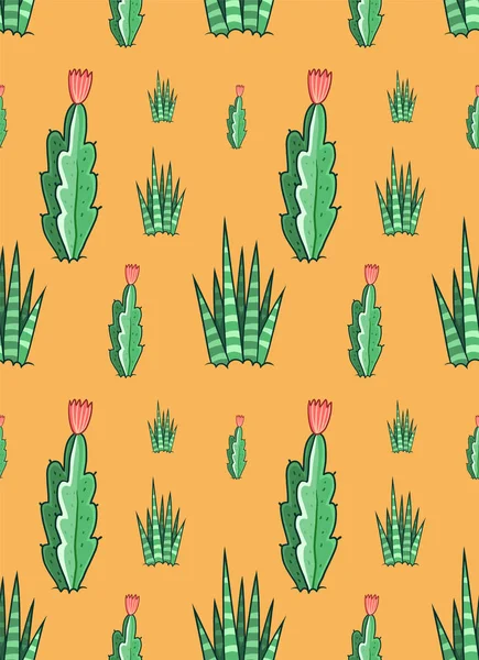 Succulents motif sans couture avec fond jaune — Image vectorielle