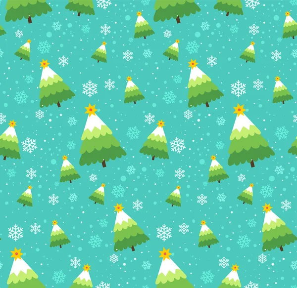 Winter Schneeflocken und Weihnachtsbäume nahtlose Vektormuster — Stockvektor
