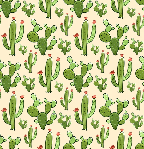 Modello senza cuciture di cactus. Illustrazione colorata vettoriale — Vettoriale Stock