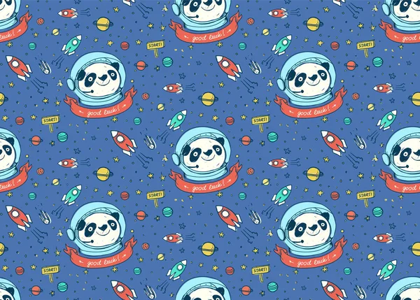 Panda astronaute et Cosmos motif sans couture — Image vectorielle