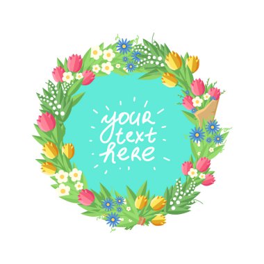 Çiçek çelenk. Vektör renkli resimde beyaz izole. Tebrik kartı ve davetiye için tasarım öğesi. 