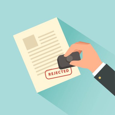 El pullar belge reddedilen damga ile kağıt. Vektör çizim düz tasarım tarzında