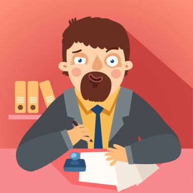 Bureaucrat with papers and stamp clipart