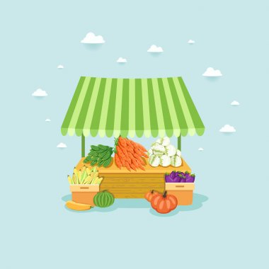 Yerel durak market. Taze sebze ile çiftçinin stand