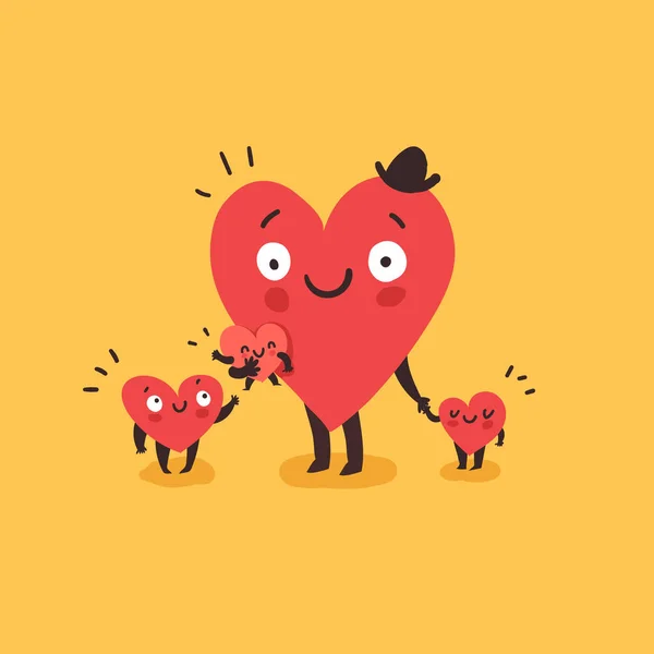 Linda familia, papá con niños — Vector de stock