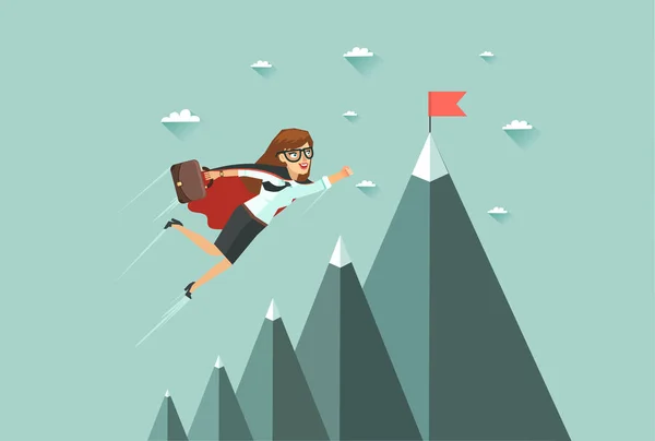 Office superwoman vliegen om haar doel te bereiken — Stockvector