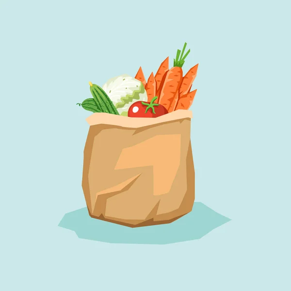 Бумажный пакет, полный свежих овощей — стоковый вектор